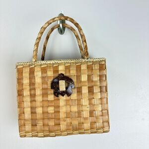Woven Bamboo Flat Bottom Tote with Three Compartments Y2K Boho